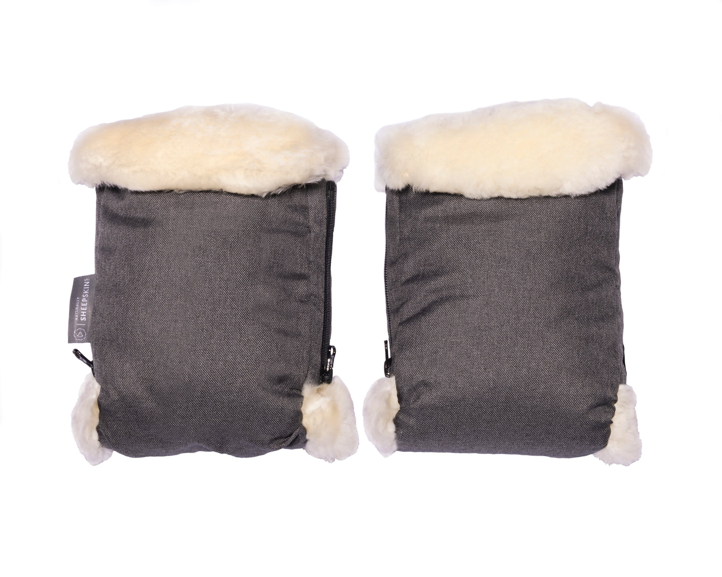 charcoal grey sheepskin mitts