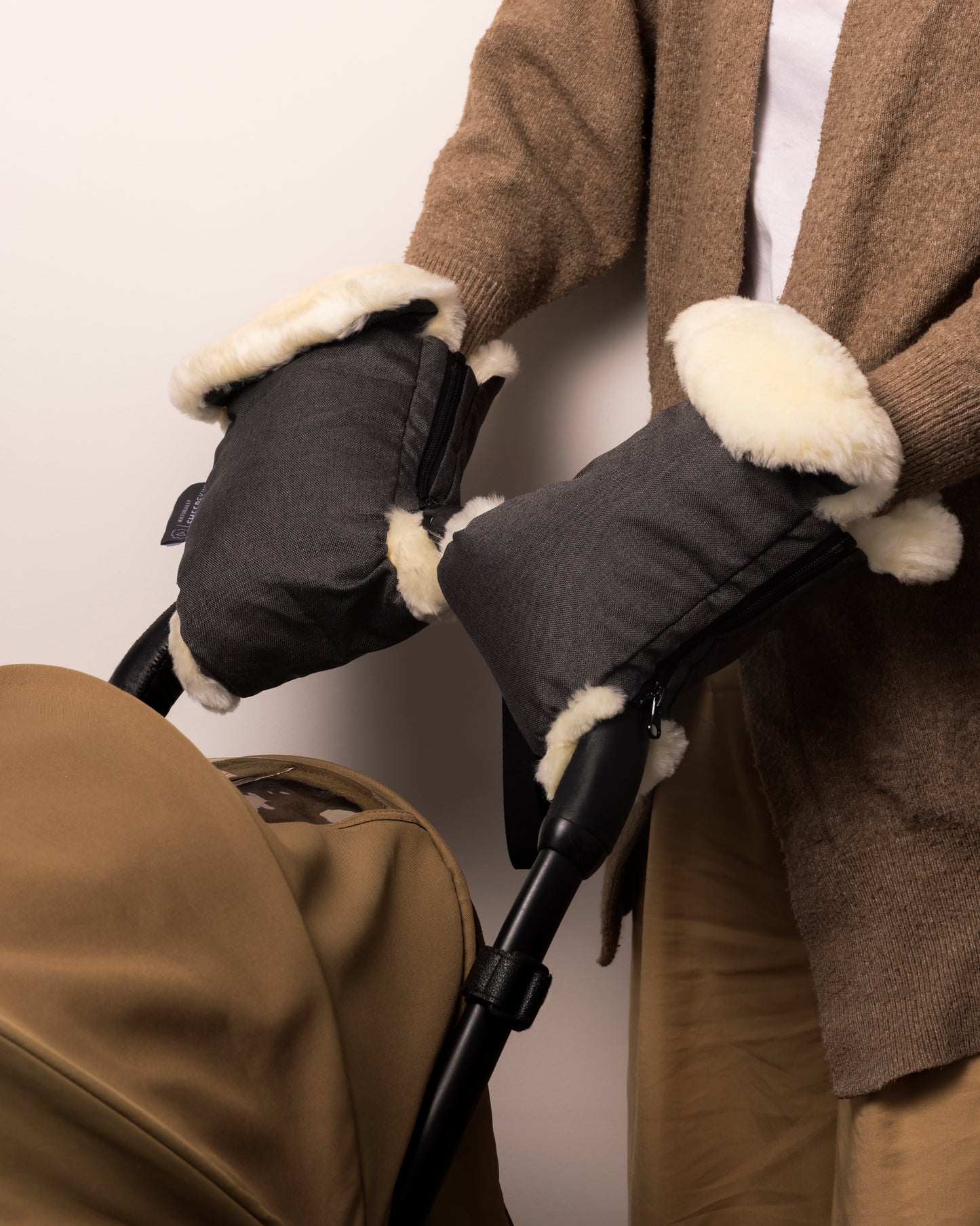 charcoal sheepskin hand mitts